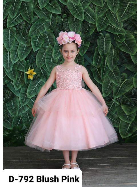 Big Girls Pink Illusion Neckline Lace Organza Junior Bridesmaid Dress 8-16 - SophiasStyle.com